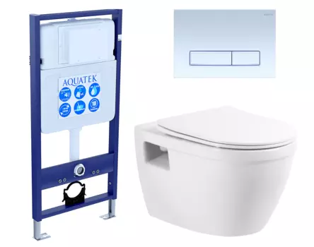 Комплект 3 в 1 инсталляция Акватек Standart 50 + Унитаз подвесной BelBagno Loto BB070CHR/SC с кнопкой белой INS-0000012 + BB070CHR/SC + KDI-0000021