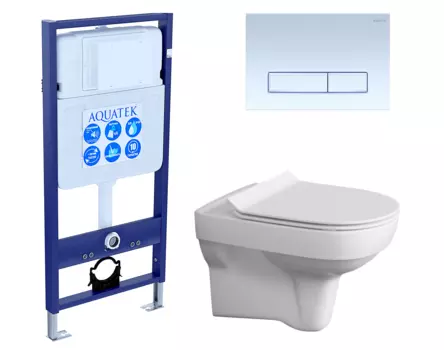 Комплект 3 в 1 инсталляция Акватек Standart 50 + Унитаз подвесной Cersanit City New clean on с кнопкой белой INS-0000012 + S-MZ-CITY-COn-S-DL-w + KDI-0000021
