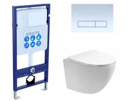 Комплект 3 в 1 инсталляция Акватек Standart 50 + Унитаз подвесной Акватек Европа AQ1900-00 с кнопкой белой INS-0000012 + AQ1900-00 + KDI-0000021