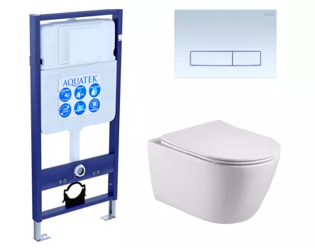 Комплект 3 в 1 инсталляция Акватек Standart 50 + Унитаз подвесной Акватек Вега AQ1905-00 с кнопкой белой INS-0000012 + AQ1905-00 + KDI-0000021