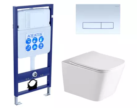 Комплект 3 в 1 инсталляция Акватек Standart 50 + Унитаз подвесной SantiLine SL-5007 с кнопкой белой INS-0000012 + SL-5007 + KDI-0000021