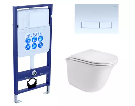 Комплект 3 в 1 инсталляция Акватек Standart 50 + Подвесной унитаз WeltWasser Telbach 004 GL-WT с кнопкой белой INS-0000012 + 10000003668 + KDI-0000021