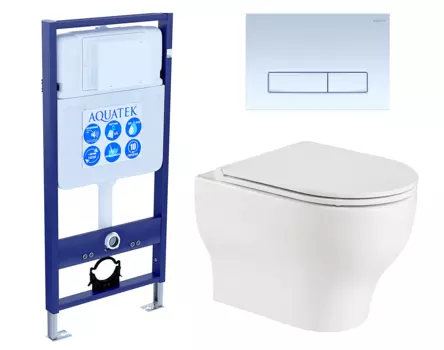 Комплект 3 в 1 инсталляция Акватек Standart 50 + Подвесной унитаз WeltWasser Erlenbach 004 GL-WT с кнопкой белой INS-0000012 + 10000003807 + KDI-0000021
