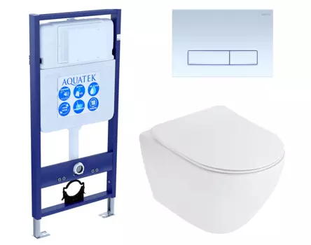 Комплект 3 в 1 инсталляция Акватек Standart 50 + Унитаз подвесной Cezares Stylus CZR-513-TH-R с кнопкой белой INS-0000012 + CZR-513-TH-R + CZR-2011-SC + KDI-0000021