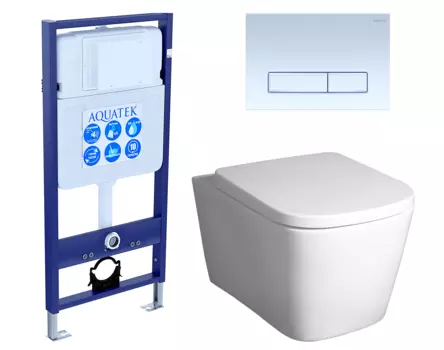 Комплект 3 в 1 инсталляция Акватек Standart 50 + Унитаз подвесной BelBagno Albano BB120CHR с кнопкой белой INS-0000012 + BB120CHR + BB120SC + KDI-0000021