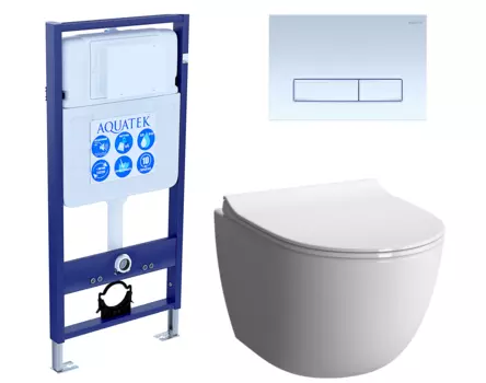 Комплект 3 в 1 инсталляция Акватек Standart 50 + Унитаз подвесной VitrA Sento 7748В003-0075 с кнопкой белой INS-0000012 + 7748B003-0075 + 130-003-009 + KDI-0000021