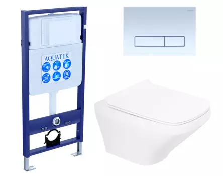 Комплект 3 в 1 инсталляция Акватек Standart 50 + Унитаз подвесной BelBagno Sela BB3201CHR с кнопкой белой INS-0000012 + BB3201CHR + BB3201SC + KDI-0000021