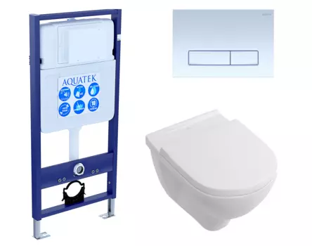Комплект 3 в 1 инсталляция Акватек Standart 50 + Унитаз подвесной Villeroy & Boch O Novo Directflush с кнопкой белой INS-0000012 + 5660HR01 + KDI-0000021