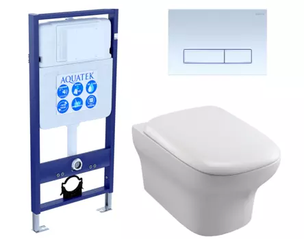 Комплект 3 в 1 инсталляция Акватек Standart 50 + Унитаз подвесной Jacob Delafon Vox EDM102-00 с кнопкой белой INS-0000012 + EDM102-00 + E20142-00 + KDI-0000021