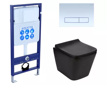 Комплект 3 в 1 инсталляция Акватек Standart 50 + Подвесной унитаз WeltWasser Gelbach 041 MT-BL черный с кнопкой белой INS-0000012 + 10000008262 + KDI-0000021