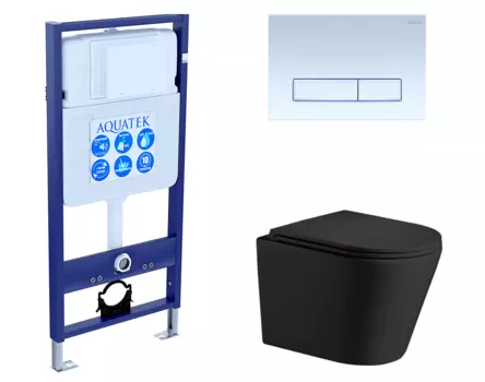 Комплект 3 в 1 инсталляция Акватек Standart 50 + Подвесной унитаз WeltWasser Salzbach 043 MT-BL черный с кнопкой белой INS-0000012 + 10000008258 + KDI-0000021