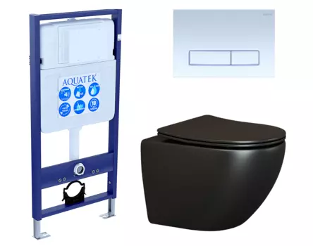 Комплект 3 в 1 инсталляция Акватек Standart 50 + Унитаз подвесной Ceramica Nova Metropol CN4002MB черный с кнопкой белой INS-0000012 + CN4002MB + KDI-0000021