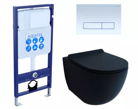 Комплект 3 в 1 инсталляция Акватек Standart 50 + Унитаз подвесной Esbano Garcia черный с кнопкой белой INS-0000012 + ESUPGARCBM + KDI-0000021