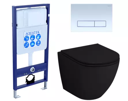 Комплект 3 в 1 инсталляция Акватек Standart 50 + Унитаз подвесной Grossman GR-4455BMS черный с кнопкой белой INS-0000012 + GR-4455BMS + KDI-0000021