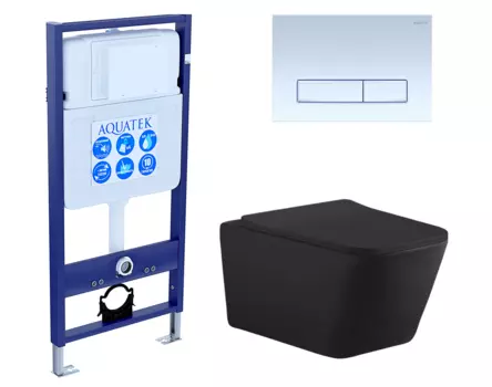 Комплект 3 в 1 инсталляция Акватек Standart 50 + Унитаз подвесной Aquanet Tavr-W BW 287011 черный с кнопкой белой INS-0000012 + 287011 + KDI-0000021