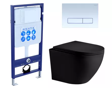 Комплект 3 в 1 инсталляция Акватек Standart 50 + Унитаз подвесной Weltwasser WW Merzbach 043 MT-BL черный с кнопкой белой INS-0000012 + 10000008255 + KDI-0000021