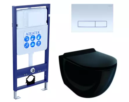 Комплект 3 в 1 инсталляция Акватек Standart 50 + Унитаз подвесной Esbano Garcia ESUPGARCB чёрный с кнопкой белой INS-0000012 + ESUPGARCB + KDI-0000021