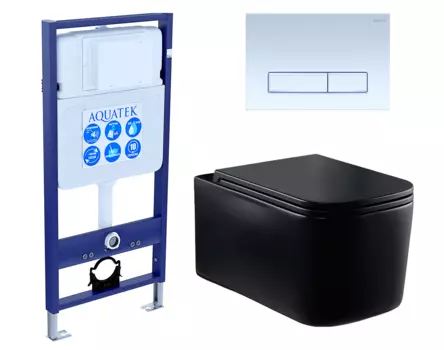 Комплект 3 в 1 инсталляция Акватек Standart 50 + Унитаз Vincea Ultra Rimless VT1-32MB черный с кнопкой белой INS-0000012 + VT1-32MB + KDI-0000021