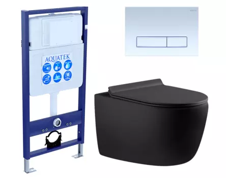 Комплект 3 в 1 инсталляция Акватек Standart 50 + Унитаз подвесной Aquanet Cetus 287008 черный с кнопкой белой INS-0000012 + 287008 + KDI-0000021
