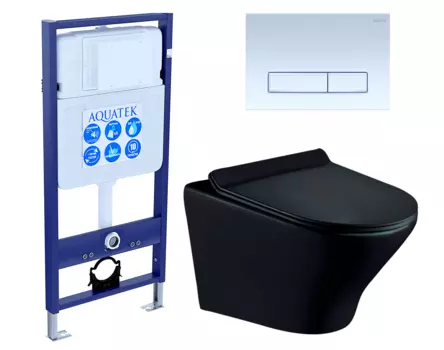 Комплект 3 в 1 инсталляция Акватек Standart 50 + Унитаз подвесной Esbano Aster ESUPASTEBM черный с кнопкой белой INS-0000012 + ESUPASTEBM + KDI-0000021