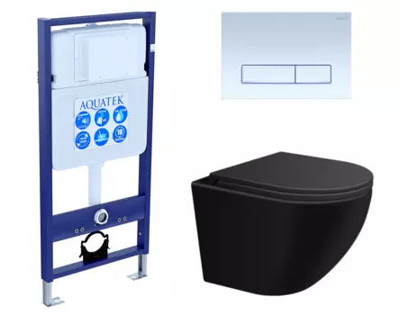 Комплект 3 в 1 инсталляция Акватек Standart 50 + Подвесной унитаз SinteSi EVI черный с кнопкой белой INS-0000012 + SIN-TS-EVI-151BM + KDI-0000021
