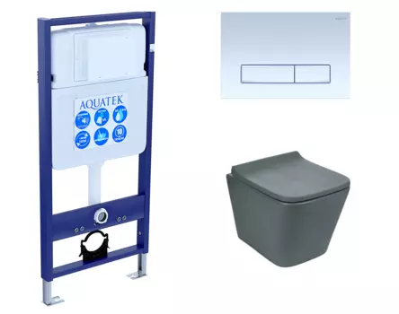 Комплект 3 в 1 инсталляция Акватек Standart 50 + Унитаз подвесной Weltwasser WW SK Gelbach 041 MT-GR серый с кнопкой белой INS-0000012 + 10000008263 + KDI-0000021