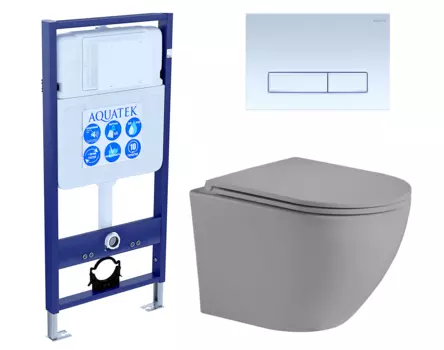 Комплект 3 в 1 инсталляция Акватек Standart 50 + Унитаз подвесной Weltwasser WW Merzbach 043 MT-GR серый с кнопкой белой INS-0000012 + 10000003708 + KDI-0000021