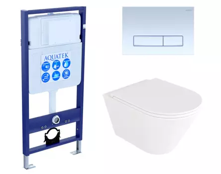 Комплект 3 в 1 инсталляция Акватек Standart 50 + Унитаз подвесной Enio Cento EN4280110 с кнопкой белой INS-0000012 + EN4280110 + KDI-0000021