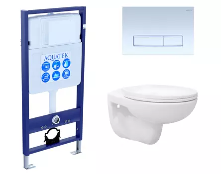 Комплект 3 в 1 инсталляция Акватек Standart 50 + Унитаз подвесной Enio Ekos EN0170571 с кнопкой белой INS-0000012 + EN0170571 + KDI-0000021