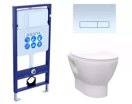 Комплект 3 в 1 инсталляция Акватек Standart 50 + Унитаз подвесной Enio Nativo EN1270551 с кнопкой белой INS-0000012 + EN1270551 + KDI-0000021
