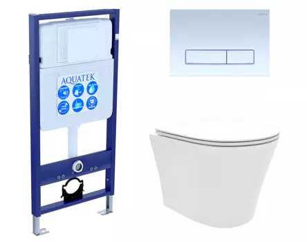 Комплект 3 в 1 инсталляция Акватек Standart 50 + Унитаз подвесной Enio Neo EN5370588 с кнопкой белой INS-0000012 + EN5370588 + KDI-0000021