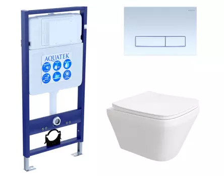 Комплект 3 в 1 инсталляция Акватек Standart 50 + Унитаз подвесной Enio Vicino EN9170544 с кнопкой белой INS-0000012 + EN9170544 + KDI-0000021