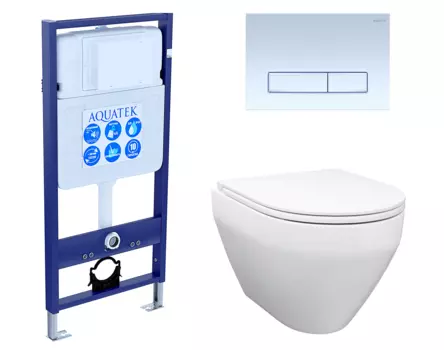 Комплект 3 в 1 инсталляция Акватек Standart 50 + Унитаз подвесной Enio Cono EN2870522 с кнопкой белой INS-0000012 + EN2870522 + KDI-0000021