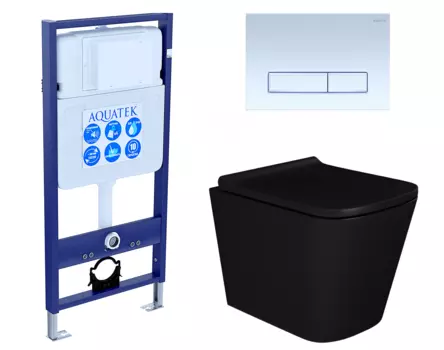 Комплект 3 в 1 инсталляция Акватек Standart 50 + Унитаз подвесной Enio Binario BL EN4180225 черный с кнопкой белой INS-0000012 + EN4180225 + KDI-0000021
