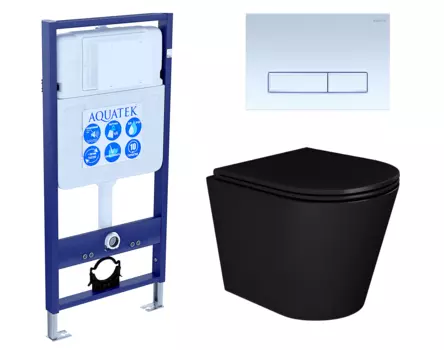 Комплект 3 в 1 инсталляция Акватек Standart 50 + Унитаз подвесной Enio Cento BL EN4280035 черный с кнопкой белой INS-0000012 + EN4280035 + KDI-0000021