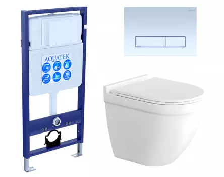 Комплект 3 в 1 инсталляция Акватек Standart 50 + Унитаз подвесной Enio Pulito EN1170052 с кнопкой белой INS-0000012 + EN1170052 + KDI-0000021