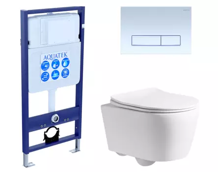 Комплект 3 в 1 инсталляция Акватек Standart 50 + Унитаз подвесной CeruttiSpa Sella PP 9738 с кнопкой белой INS-0000012 + 9738 + KDI-0000021