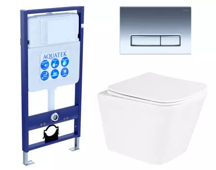 Комплект 3 в 1 инсталляция Акватек Standart 50 + Унитаз подвесной BelBagno Due с кнопкой хром INS-0000012 + BB3103CHR/SC + KDI-0000023