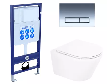 Комплект 3 в 1 инсталляция Акватек Standart 50 + Унитаз подвесной BelBagno Tre BB8001CHR/SC с кнопкой хром INS-0000012 + BB8001CHR/SC + KDI-0000023