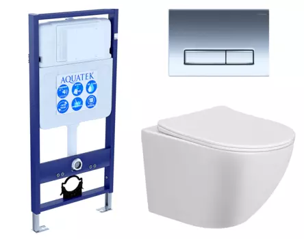 Комплект 3 в 1 инсталляция Акватек Standart 50 + Унитаз подвесной Taliente Amato AM25010 с кнопкой хром INS-0000012 + AM25010 + KDI-0000023