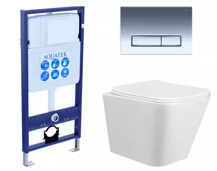 Комплект 3 в 1 инсталляция Акватек Standart 50 + Унитаз подвесной Taliente Correto CR25200 с кнопкой хром INS-0000012 + CR25200 + KDI-0000023
