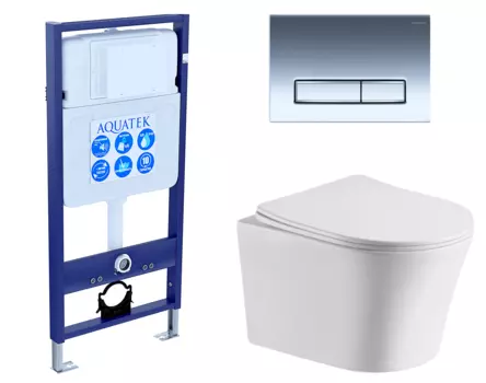 Комплект 3 в 1 инсталляция Акватек Standart 50 + Подвесной унитаз CeruttiSpa Adige Aria CT7837 с кнопкой хром INS-0000012 + 7837 + KDI-0000023