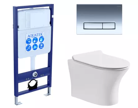 Комплект 3 в 1 инсталляция Акватек Standart 50 + Подвесной безободковый унитаз CeruttiSpa Bernina aria с кнопкой хром INS-0000012 + 7191 + KDI-0000023