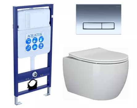 Комплект 3 в 1 инсталляция Акватек Standart 50 + Унитаз подвесной Ceramica Nova Play CN3001 с кнопкой хром INS-0000012 + CN3001 + KDI-0000023