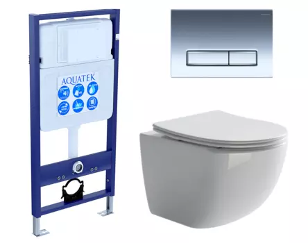 Комплект 3 в 1 инсталляция Акватек Standart 50 + Унитаз подвесной Ceramica Nova Forma CN3009 с кнопкой хром INS-0000012 + CN3009 + KDI-0000023