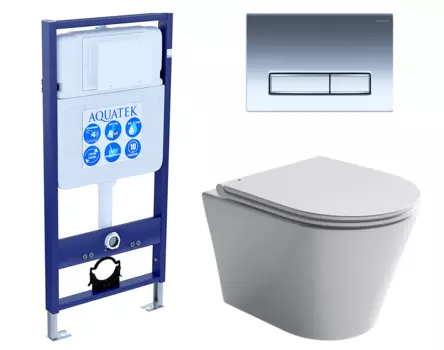 Комплект 3 в 1 инсталляция Акватек Standart 50 + Унитаз подвесной Ceramica Nova Forma CN3011 с кнопкой хром INS-0000012 + CN3011 + KDI-0000023