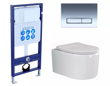 Комплект 3 в 1 инсталляция Акватек Standart 50 + Унитаз подвесной Ceramica Nova Moments CN3003 с кнопкой хром INS-0000012 + CN3003 + KDI-0000023