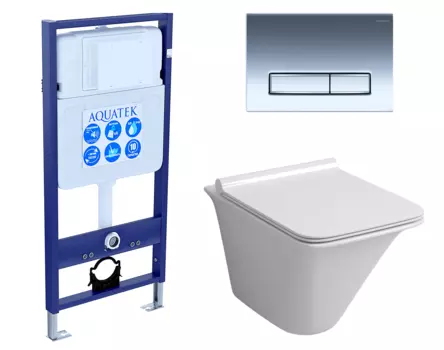 Комплект 3 в 1 инсталляция Акватек Standart 50 + Унитаз подвесной Grossman GR-4413S с кнопкой хром INS-0000012 + GR-4413S + KDI-0000023