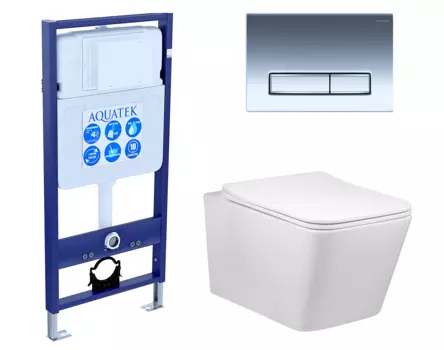 Комплект 3 в 1 инсталляция Акватек Standart 50 + Унитаз Vincea Q-Line VT1-12 с кнопкой хром INS-0000012 + VT1-12 + KDI-0000023