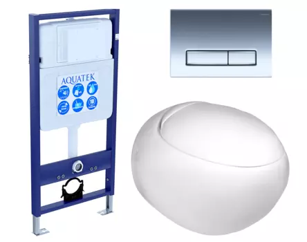 Комплект 3 в 1 инсталляция Акватек Standart 50 + Подвесной унитаз WeltWasser Jeckenbach с кнопкой хром INS-0000012 + 10000003809 + KDI-0000023